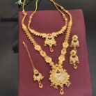 Antique Matte Finish Gold 2 Jewellery Set And Earring With Maangtika (1)