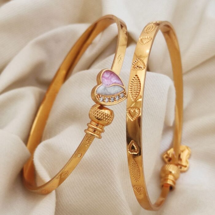 Pink Heart Stone Kadli Bracelets – Gold Kada with Pink Heart Stones