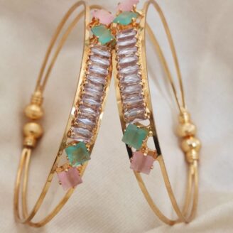 Crystal Line Kadli Bracelets – Gold-Plated Kada with Sparkling Crystals