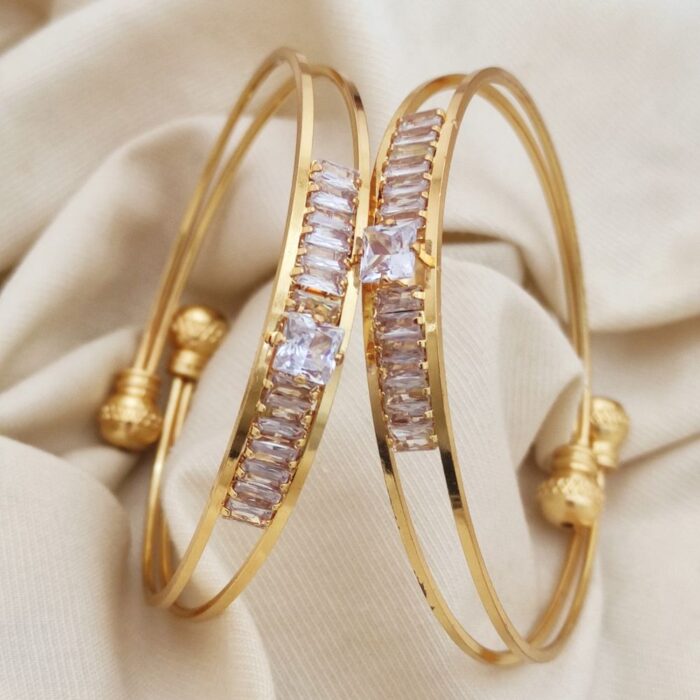White Zircon Stones Bracelet – Designer Gold-Plated Bracelet with Zircon Detailing