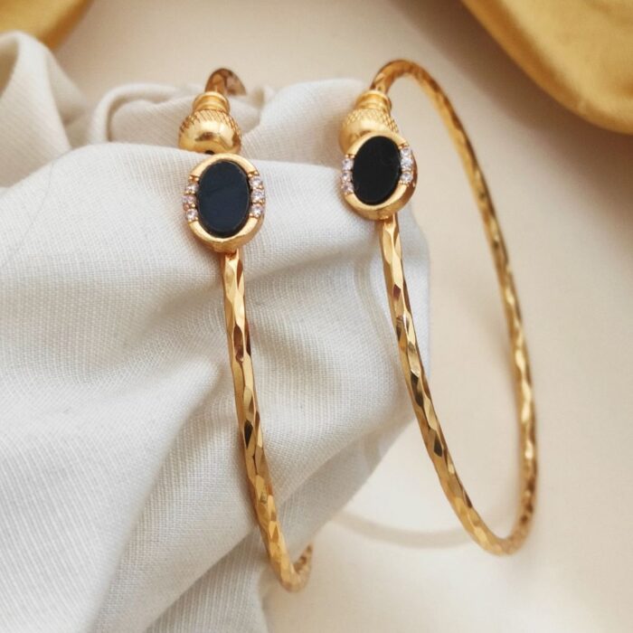 Gold Plated Kadli Bangles with Black Stones – Stylish Artificial Jewellery