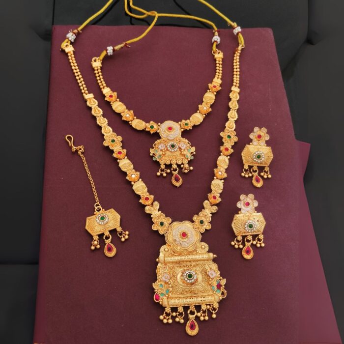 Gold Plated Long and Short Necklace Combo Set – bridal ethnic jewellery