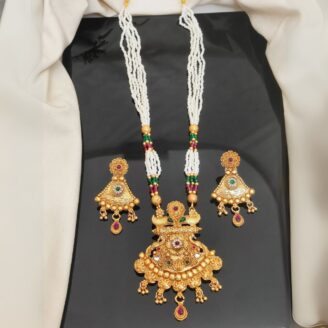 High Gold Rajwadi Mala Pendant Set – antique gold look necklace with pendant