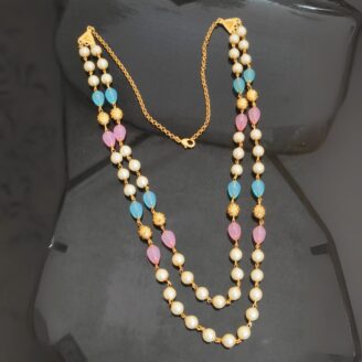 Mint Green & Pink Beads Fusion Necklace