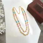 Mint Green & Pink Beads Embellished Multistrand Fusion Wear Necklace For Women (2)