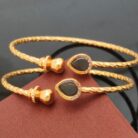 Adjustable Black Stone Gold Kadli – Artificial Jewellery Store | Elegant Gold Kada for Women with Black Stones