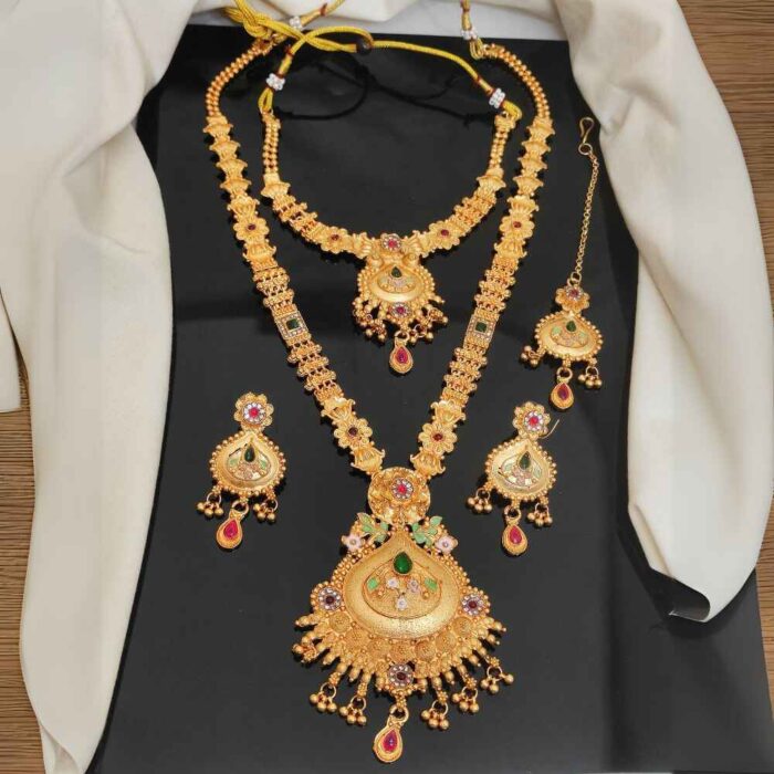 Stone Studded Double Layer Antique Set (1)