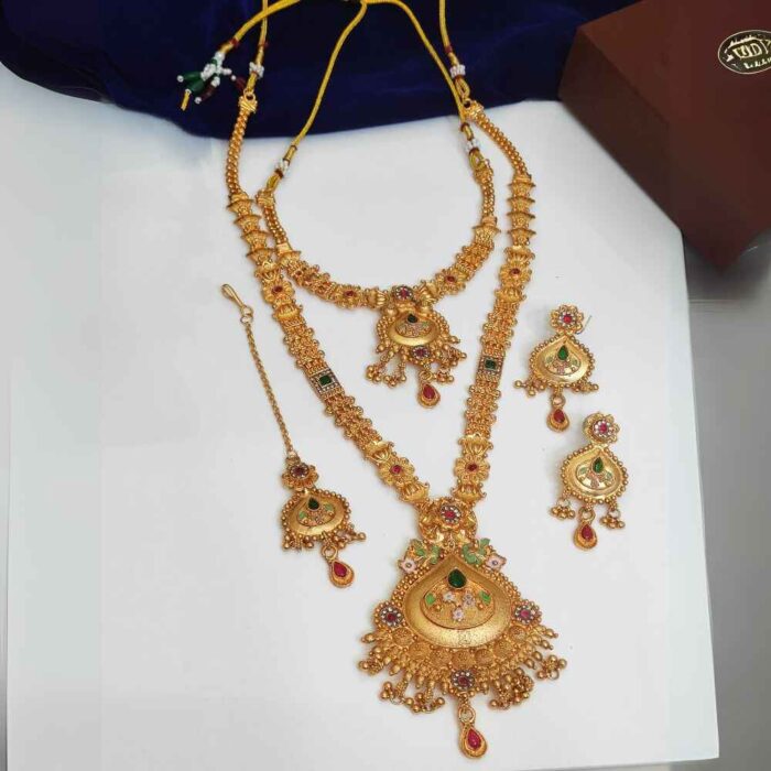 Stone Studded Double Layer Antique Set – Designer Necklace