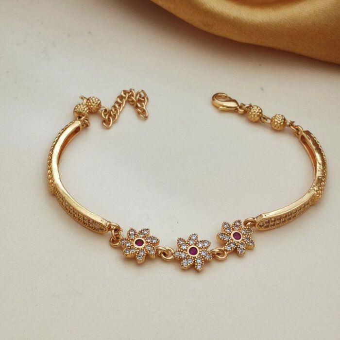 Triple Flower CZ Chain Bracelet – floral cubic zirconia bracelet for women and girls
