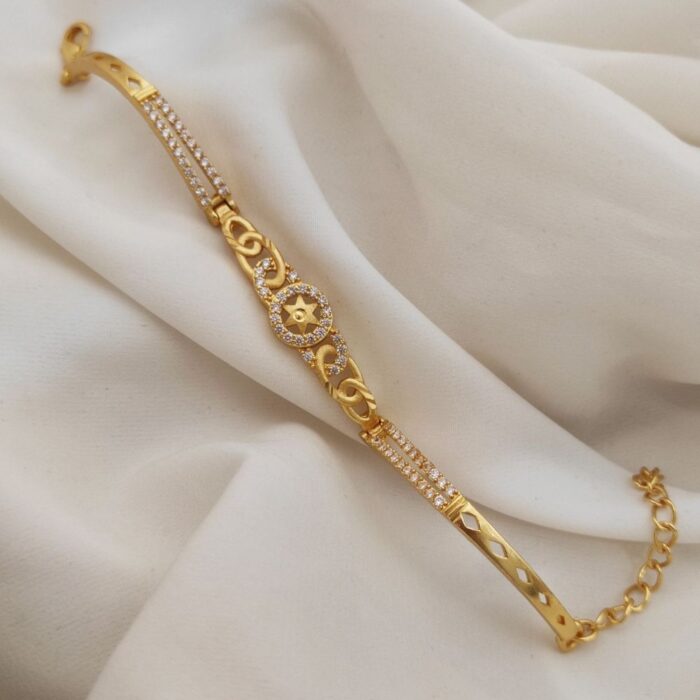 Gold Plated Star & CZ Stone Bracelet – Elegant Kada with Cubic Zirconia and Star Design