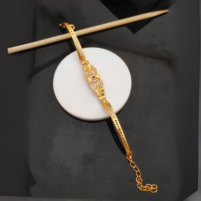 Triple Flower CZ Chain Bracelet (9) Gold Plated Butterfly Cut Bracelet – CZ Stone Kada for Women