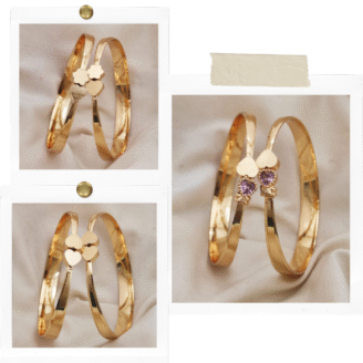 Golden Heart Charm Combo Bangles in Glossy Gold Finish for Women