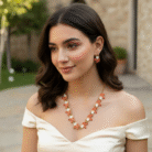 Red Petal Pearl Necklace & Earring Set